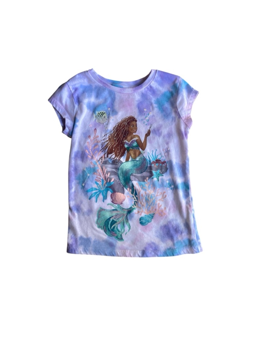 Disney The Little Mermaid Girls Short Sleeve Summer Tie Dye Tee